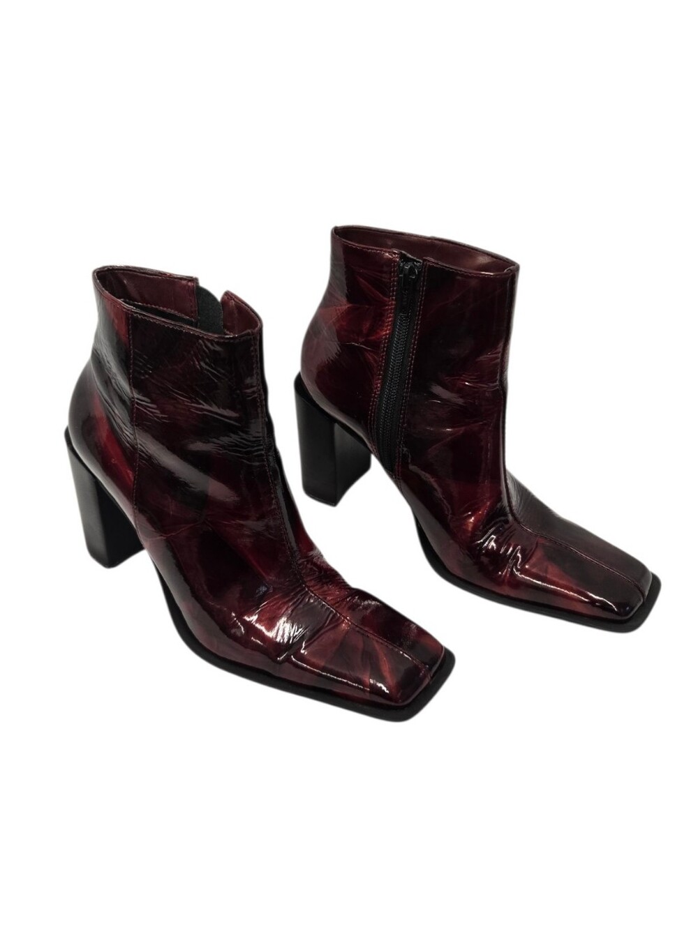 Vintage Y2K Diba Sledge Square Toe Heeled Ankle Boots in Red Marble